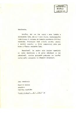 [Carta del Presidente de la ex-Checoslovaquia]