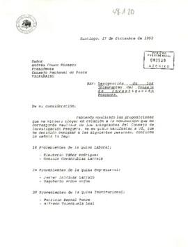 [Carta de S.E El Presidente de la República sobre Consejo de investigación Pesquera]