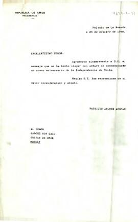 [Carta de S.E El Presidente de la República a Sultán de Omán]