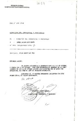 Fax Dirección del Ceremonial y Protocolo acerca de la VII Cumbre Presidencial del Grupo de Río