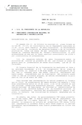 [Carta del Presidente de la Corporación Nacional de Reparación y Reconciliación dirigida al Presidente Patricio Aylwin]