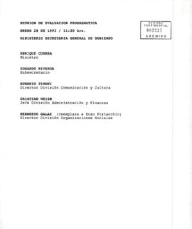 Reunión de evaluación programática enero 28 de 1993
