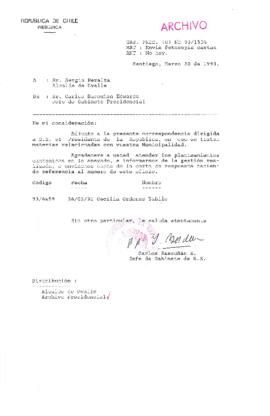 [Oficio del Gabinete Presidencial dirigido al Alcalde de Ovalle, referente a solicitud ciudadana]