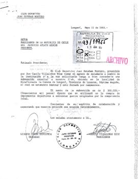 [Carta de Club Deportivo Juan Esteban Montero de Longavi por solicitud de financiamiento]
