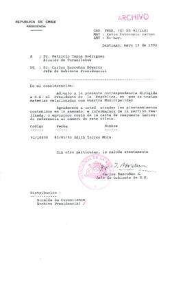 [Carta del Jefe de Gabinete de la Presidencia a Alcalde de Curanilahue]