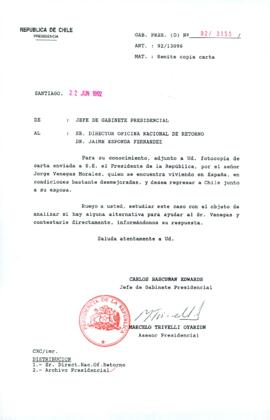 [Carta del Jefe de Gabinete de la Presidencia a Director Ejecutivo de Comisión Nacional de Retorno]