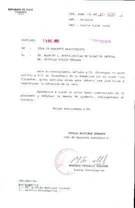 [Oficio Gab. Pres. Ord. N° 6392 de Jefe de Gabinete Presidencial, remite copia de carta que se indica]