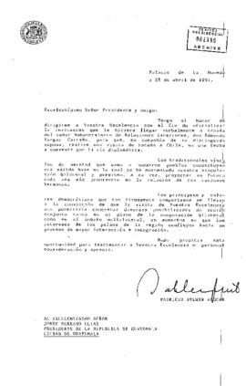 [Carta respuesta del Presidente Aylwin dirigida al Presidente de Guatemala para oficializar visita]