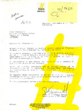 Carta desde FOSIS, de su Director Ejecutivo, sr. Patricio Fernández Seyler, dirigida al Señor Presidente Don Patricio Aylwin Azócar