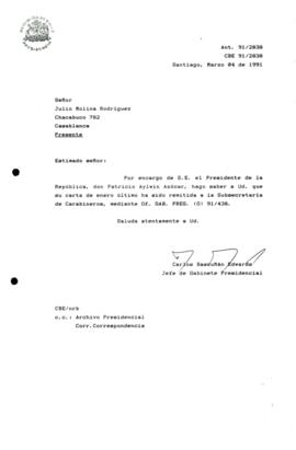 Carta remitida a la Subsecretaria de Carabineros