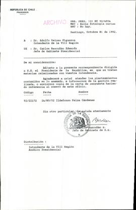 [Carta del Jefe de Gabinete de la Presidencia a Intendente de la VIII Región]