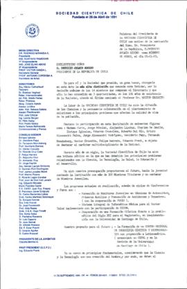 [Envía palabras del Presidente de la Sociedad Científica de Chile con motivo de la nominación de S.E. como miembro de honor el día 5 de enero de 1993]