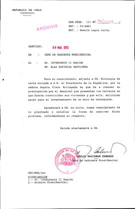 [Carta del Jefe de Gabinete de la Presidencia a Intendente de la II Región]
