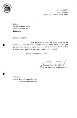 [Informa que carta fue remitida a MINVU, mediante Of. GAB. PRES. (0) 91/2138]