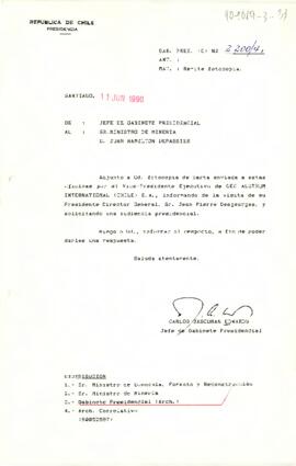 [Remite carta de  Vice-Presidente Ejecutivo de GEC ALSTHOM INTERNATIONAL a Ministro de Minería]