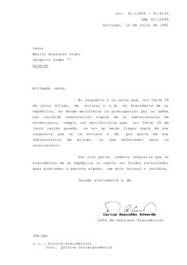 Carta en respuesta de la Subsecretaria de Estado