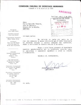 [Carta de Comisión Chilena de Derechos Humanos por solicitud de subvención]