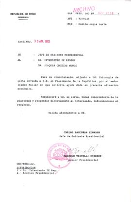 [Carta del Jefe de Gabinete de la Presidencia a Intendente de la IX Región]