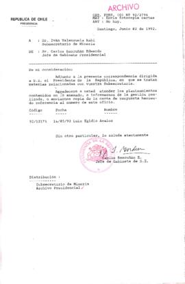 [Carta del Jefe de Gabinete de la Presidencia a Subsecretario de Minería]