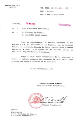 [Oficio  Gab. Pres. Ord. N° 1127 de Jefe de Gabinete Presidencial, remite copia de carta que se indica]
