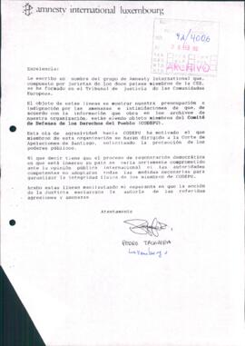 [Carta del Amnesty International Luxembourg dirigida al Presidente Patricio Aylwin, referente a situación de CODEPU]