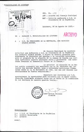[Carta del Sr. Alcalde de Quintero, plantea opinión de la comunidad en relación a la creación de la comuna de Concón]