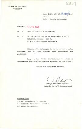 [Carta del Jefe de Gabinete Presidencial al Intendente de Magallanes y la Antártica Chilena]