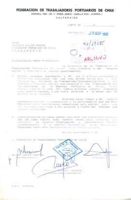 [Carta de la Federación de Trabajadores Portuarios de Chile]