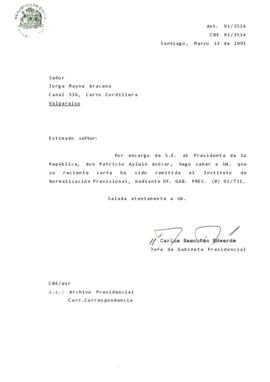 Carta remitida al Instituto de Normalización Previsional, mediante Of. GAB. PRES. (0) 91/731.