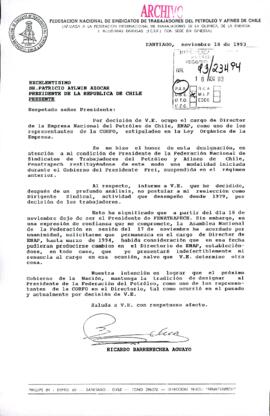 [Carta del Director de la Empresa Nacional del Petróleo dirigida al Presidente Patricio Aylwin, m...