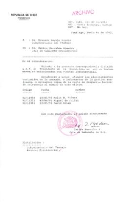 [Carta del Jefe de Gabinete de la Presidencia a Subsecretario del Trabajo]