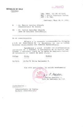 [Carta del Jefe de Gabinete de la Presidencia a Subsecretario de Guerra]