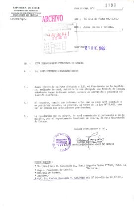 [Oficio Órden N° G 3793 del Ministerio del Interior División de Gobierno Interior Pensiones de Gracia]