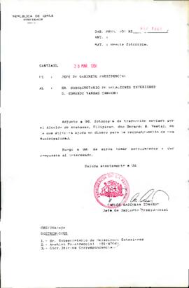 Fotocopia carta traducida del  Alcalde de Anahawan, Filipinas, don Gerardo B. Vestal