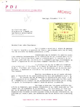 [Carta de la Presidente de Participación Democrática de Izquierda dirigida al Presidente Patricio Aylwin, referente a la Ley de Amnistía]