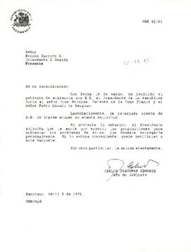Carta de Carlos Bascuñan al Intendente de la I Región