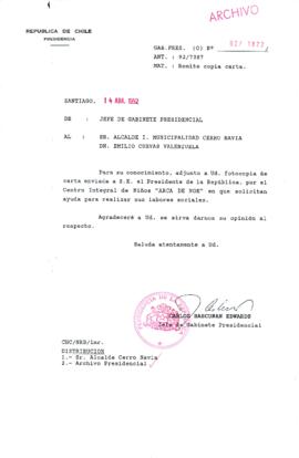 [Carta del Jefe de Gabinete de la Presidencia a Alcalde de Cerro Navia]