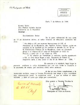 [Carta de renuncia de José Miguel Barros como embajador]