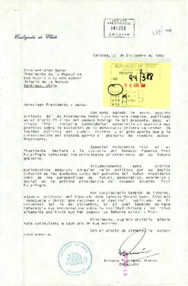 [Carta del Embajador de Chile en Venezuela, Aniceto Rodríguez al Presidente Patricio Aylwin]