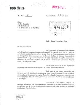 [Solicita Firma ejemplares Acta Inicio Oficial de las Obras de la Línea Cinco del Metro de Santiago]