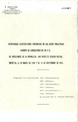 Principales disposiciones contenidas en la Leyes Publicadas durante la administración  por el Presidente entre el 12 de Marzo 1990 y el 18 de Septiembre 1992