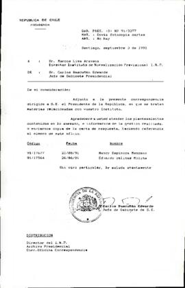Envía fotocopia cartas a Director Instituto de Normalización Previsional I.N.P.