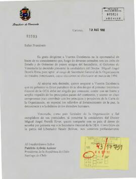 [Carta del Presidente de Venezuela al Presidente de Aylwin].