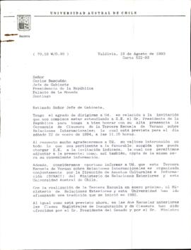 [Carta invitación de la Universidad Austral de Chile al Sr. Presidente a la Ceremonia de Clausura de la Tercera Escuela de Verano sobre Relaciones Internacionales]