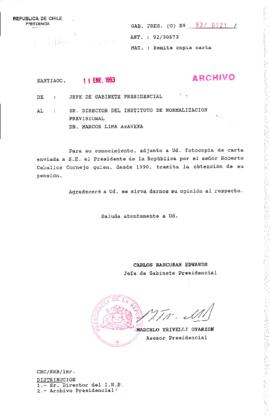 [Oficio  Gab. Pres. Ord. N° 0121 de Jefe de Gabinete Presidencial, remite copia de carta que se indica]