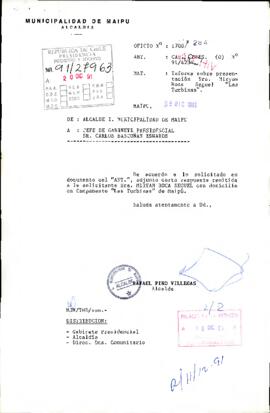 [Carta del Alcalde de la Municipalidad de Maipú dirigida al Jefe de Gabinete Presidencial]