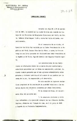 [Comunicado conjunto Ministros de Chile y Perú, tras Acta de Lima en 1985]