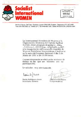 [Carta de invitación a la inauguración del  Encuentro Regional de Mujeres Socialistas Democráticas]