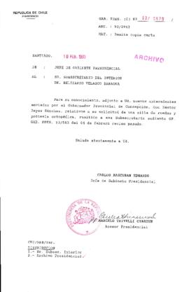 [Oficio  Gab. Pres. Ord. N° 0679  de Jefe de Gabinete Presidencial, remite copia de carta que se indica]