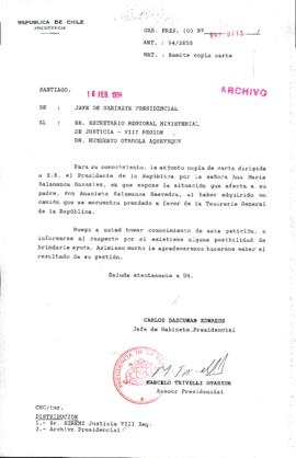 [Oficio Ord. N° 715 de Jefe de Gabinete Presidencial, remite copia de carta que se indica]